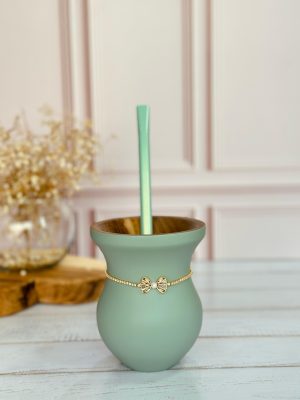 cuia de madeira azul bebê