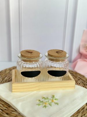 Kit 2 potes de vidro e Bandeja