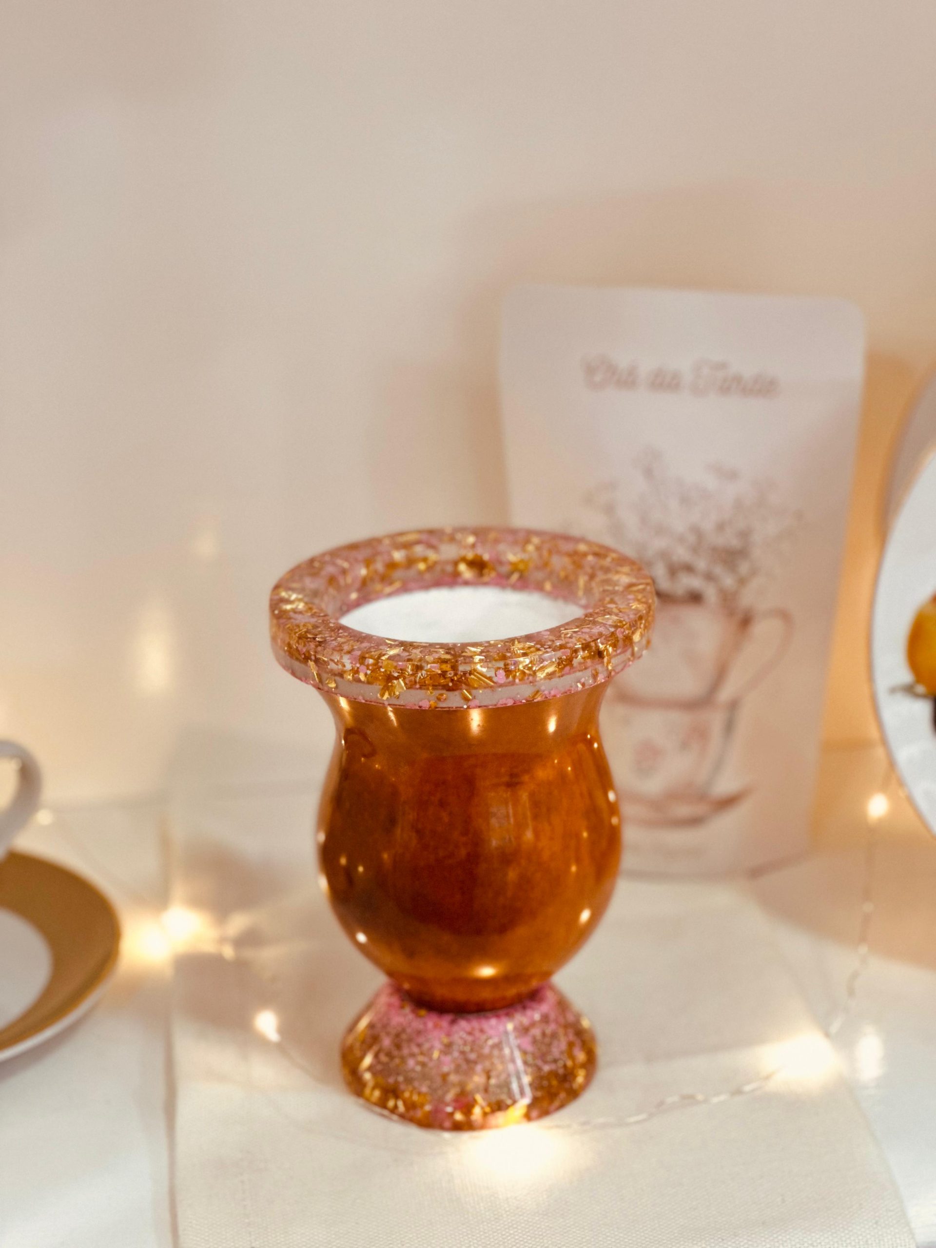 Cuia de Porongo - Resinada Rosa e Dourada